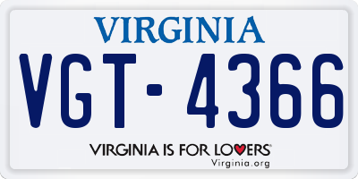 VA license plate VGT4366