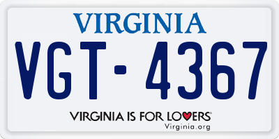 VA license plate VGT4367