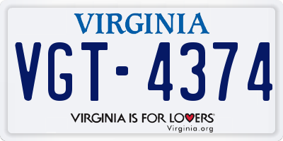 VA license plate VGT4374