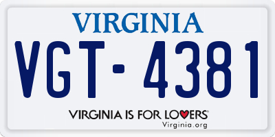 VA license plate VGT4381