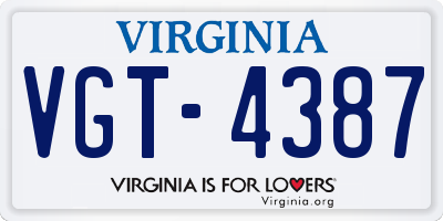 VA license plate VGT4387