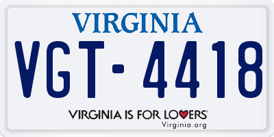 VA license plate VGT4418