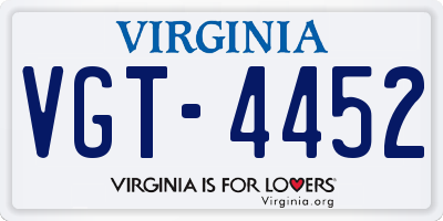 VA license plate VGT4452