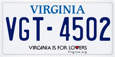 VA license plate VGT4502