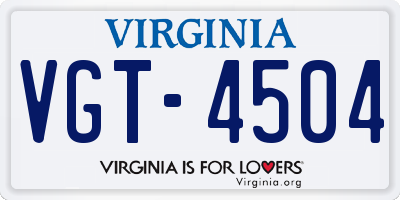 VA license plate VGT4504
