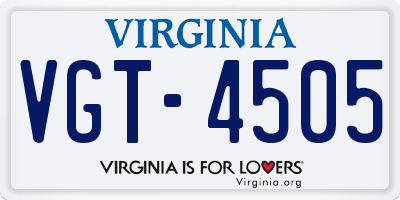 VA license plate VGT4505
