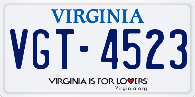 VA license plate VGT4523