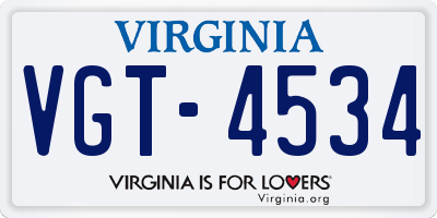 VA license plate VGT4534