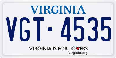 VA license plate VGT4535