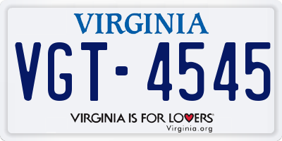 VA license plate VGT4545