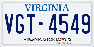 VA license plate VGT4549