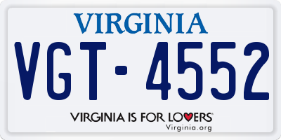 VA license plate VGT4552