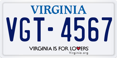 VA license plate VGT4567