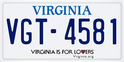 VA license plate VGT4581