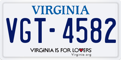 VA license plate VGT4582
