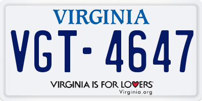VA license plate VGT4647