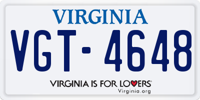 VA license plate VGT4648