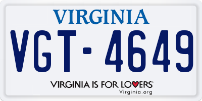 VA license plate VGT4649