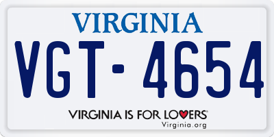 VA license plate VGT4654