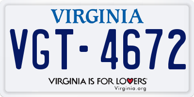 VA license plate VGT4672