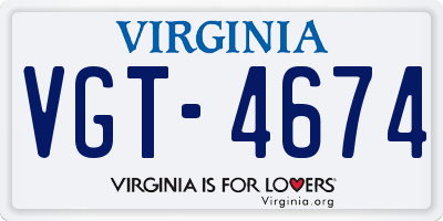 VA license plate VGT4674