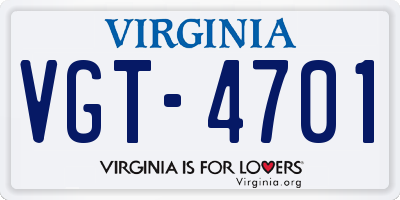 VA license plate VGT4701