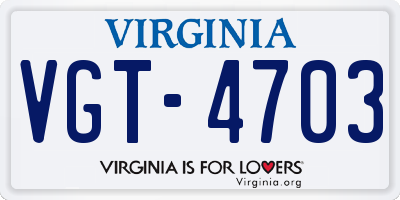 VA license plate VGT4703