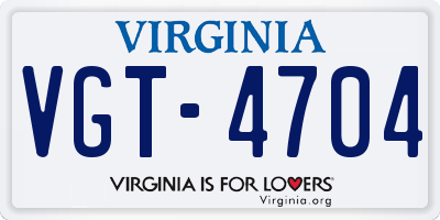 VA license plate VGT4704