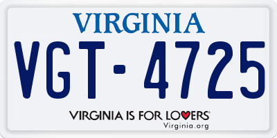 VA license plate VGT4725