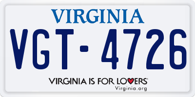 VA license plate VGT4726