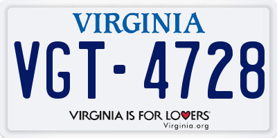 VA license plate VGT4728