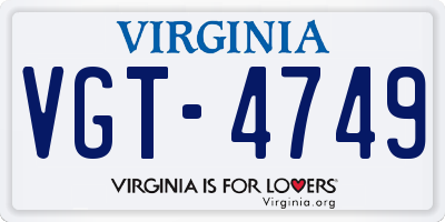 VA license plate VGT4749