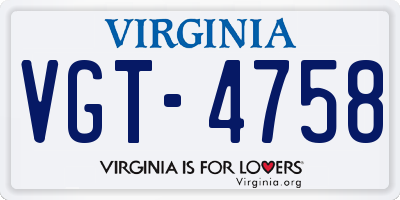 VA license plate VGT4758