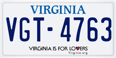 VA license plate VGT4763