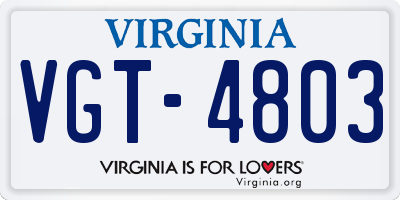 VA license plate VGT4803