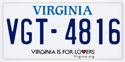 VA license plate VGT4816