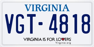 VA license plate VGT4818