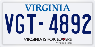 VA license plate VGT4892