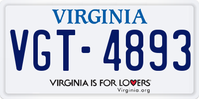 VA license plate VGT4893