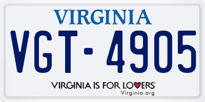 VA license plate VGT4905