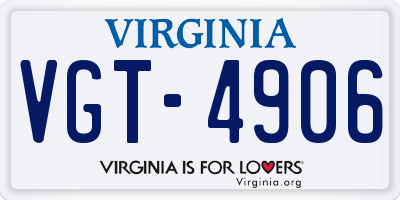VA license plate VGT4906