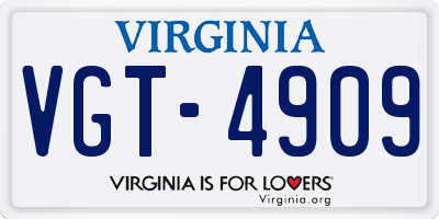 VA license plate VGT4909