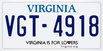 VA license plate VGT4918