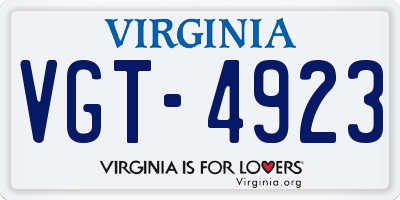 VA license plate VGT4923