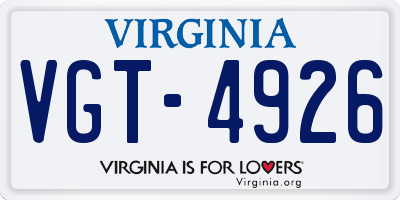 VA license plate VGT4926
