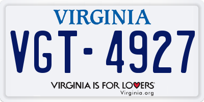 VA license plate VGT4927