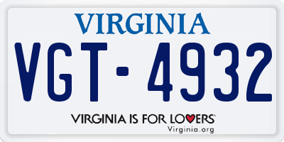 VA license plate VGT4932