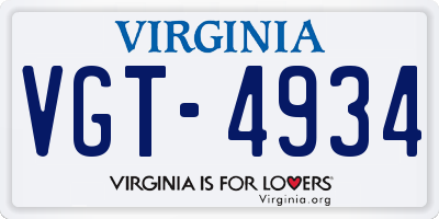 VA license plate VGT4934