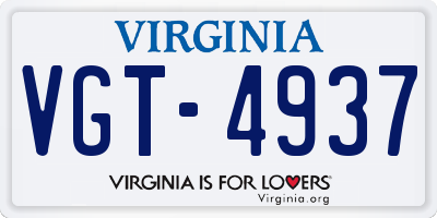 VA license plate VGT4937