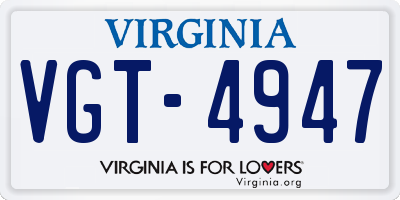 VA license plate VGT4947